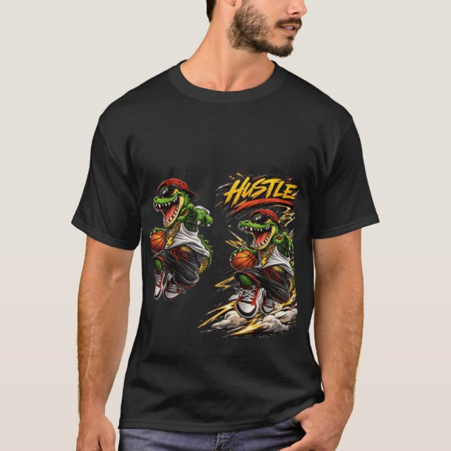 Hustle Basket Dinosaure Grafisk T-Shirt för Män (Framsida)