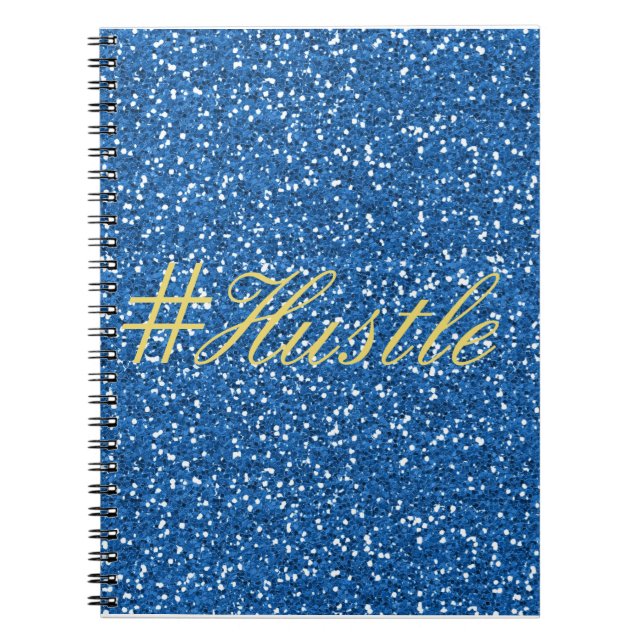 Hustle Faux Blue Glitter Design Anteckningsbok (Framsidan)