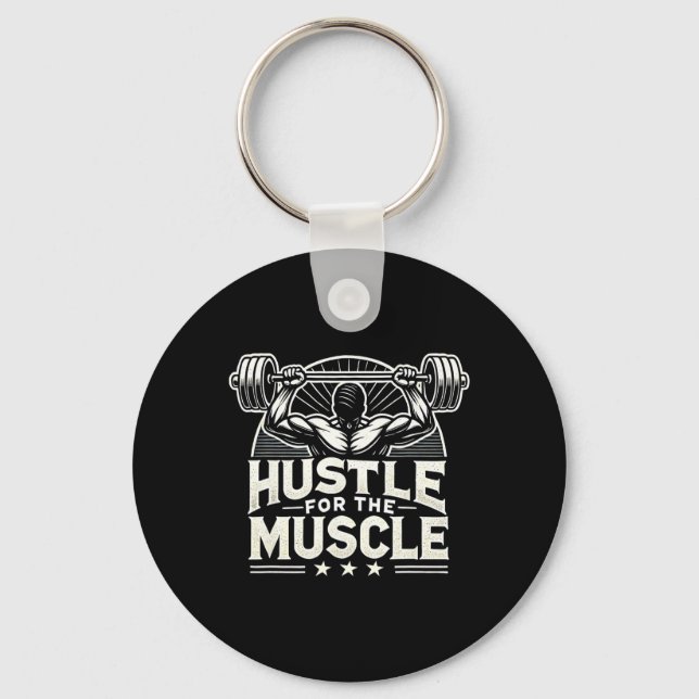 Hustle for Muscle Barbell Bodybuilding Nyckelring (Framsida)