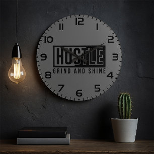 Hustle Grind and Shine Motivational Quote Stor Klocka