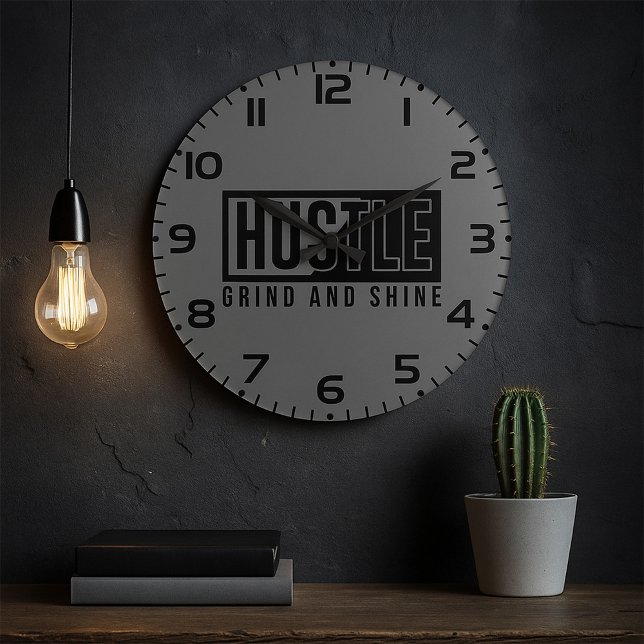 Hustle Grind och Shine Motivationscitat Stor Klocka (Skapare uppladdad)