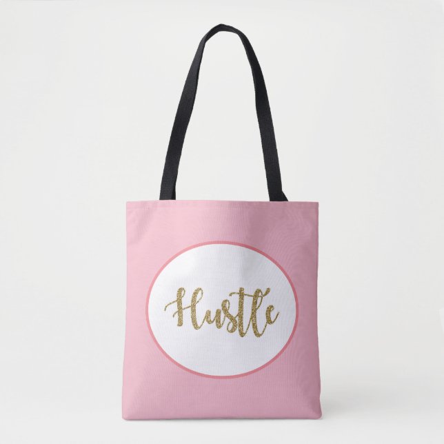 Hustle, guld glitter, rosa, snyggt och modern tygkasse (Framsida)
