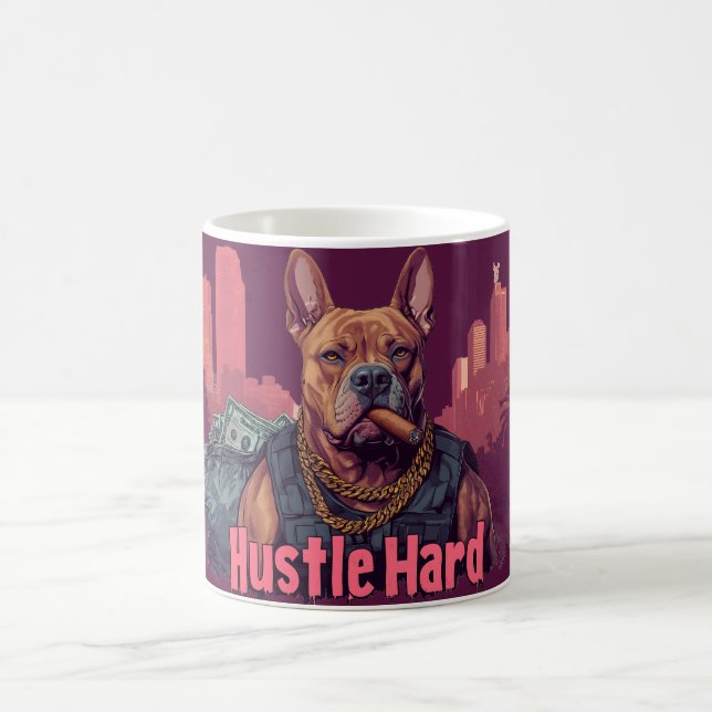 Hustle Hard - Pitbull Hund with Money and Cigar Kaffemugg (Center)