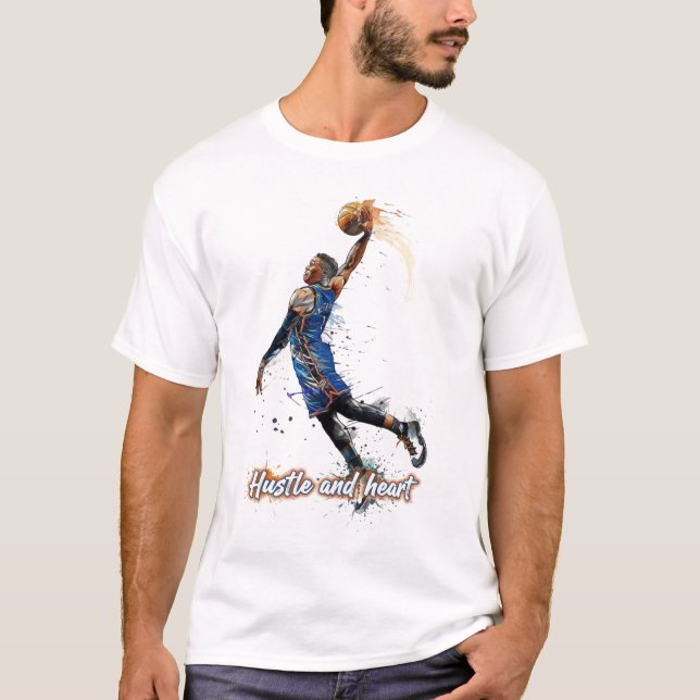 Hustle & Heart: Dynamic Basketball Art Print T Shirt (Framsida)