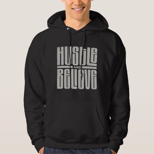 Hustle och Tro Motiverande Embroiderade Stil Hoodie (Framsida)