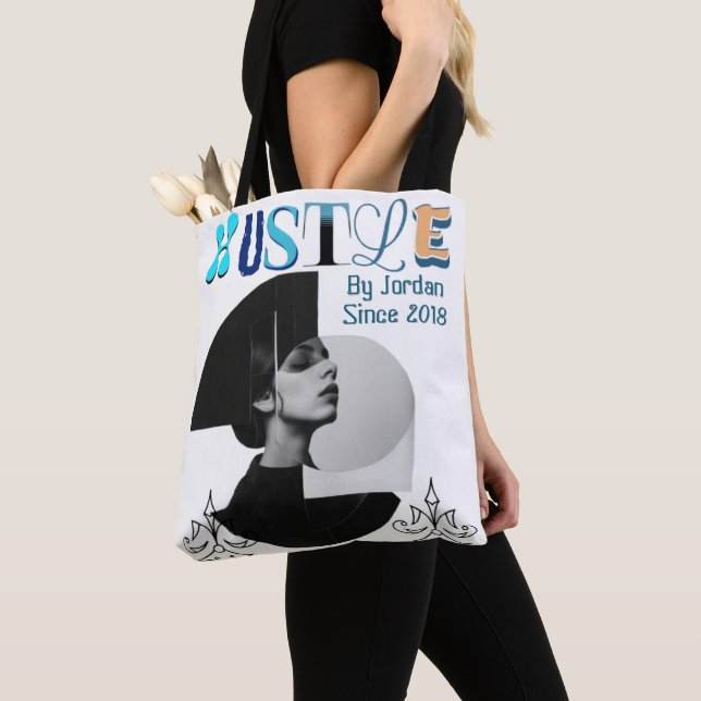 Hustle Tote Bag - Motivational Daily Carry Bag Tygkasse (Närbild)