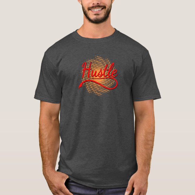 Hustle Typography Art with Orange Vortex T Shirt (Framsida)