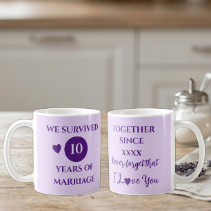 Hustru 10 år av äktenskap est år lila kaffemugg