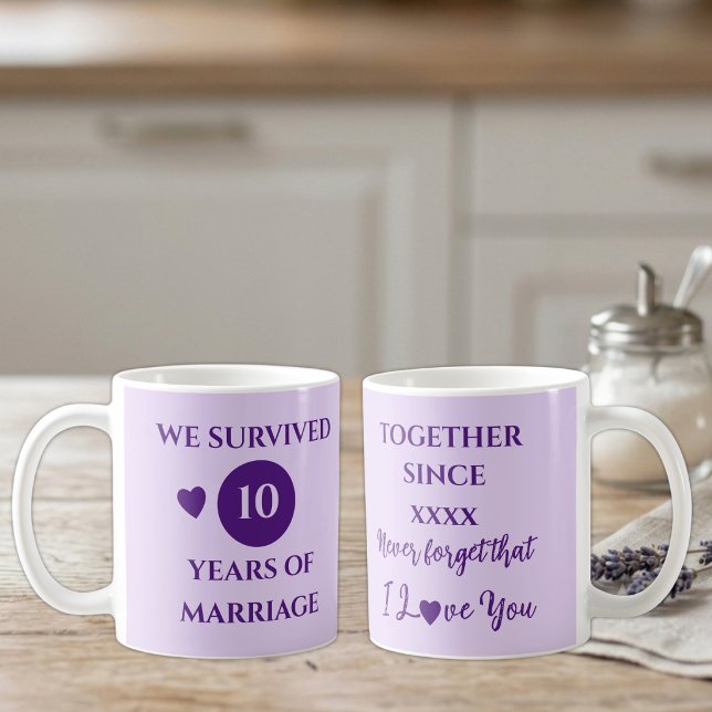 Hustru 10 år av äktenskap est år lila kaffemugg (Skapare uppladdad)