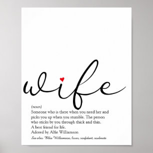 Hustru Definition Röd Kärlek Hjärtan Elegant Skrif Poster