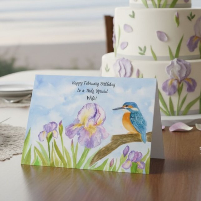 Hustru Glad Februari Födelsedag Kungsfiskare med I Kort (Skapare uppladdad)