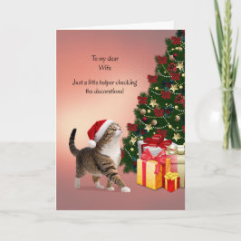 Hustru med katt i julhatt och jul  helgkort