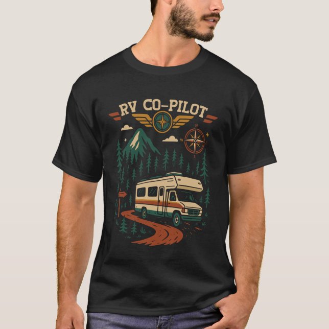Husvagn Camping Retro Husbil Co-Pilot T Shirt (Framsida)