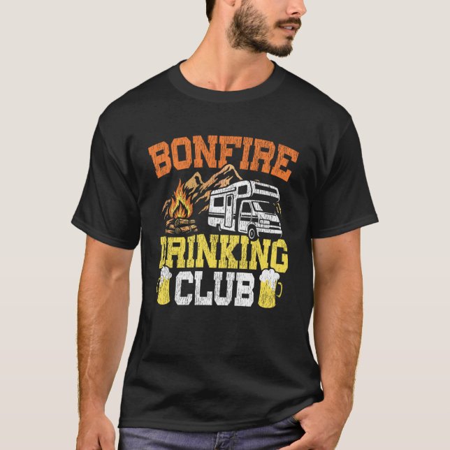 Husvagn Camping Retro Lägger Drunk Alkohol Bi T Shirt (Framsida)