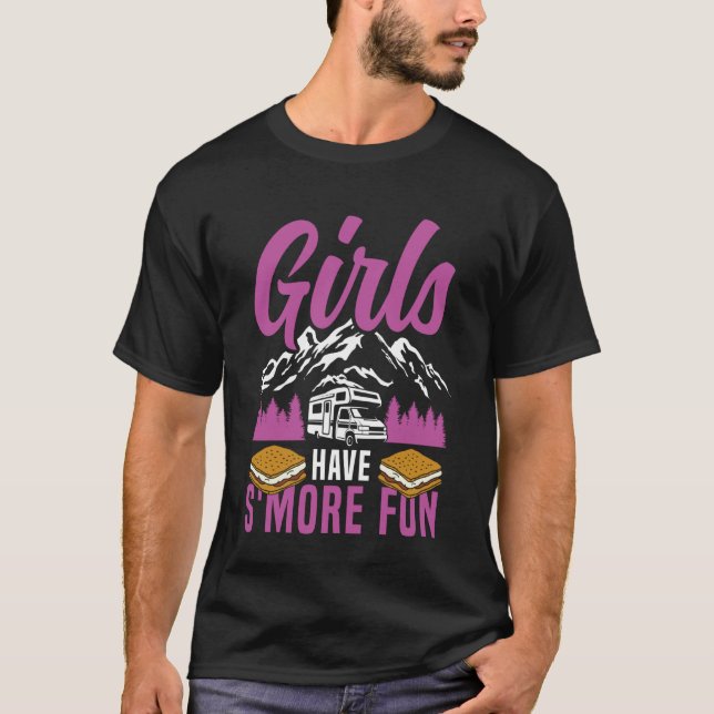 Husvagn Camping Retro Lägger Eld Smore Puns Flicko T Shirt (Framsida)