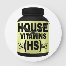 HUSVITAMINER (HS) SVARTA TECKENSNITT, GUL BAKGRUND STOR KLOCKA