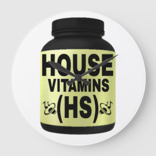 HUSVITAMINER (HS) SVARTA TECKENSNITT, GUL BAKGRUND STOR KLOCKA