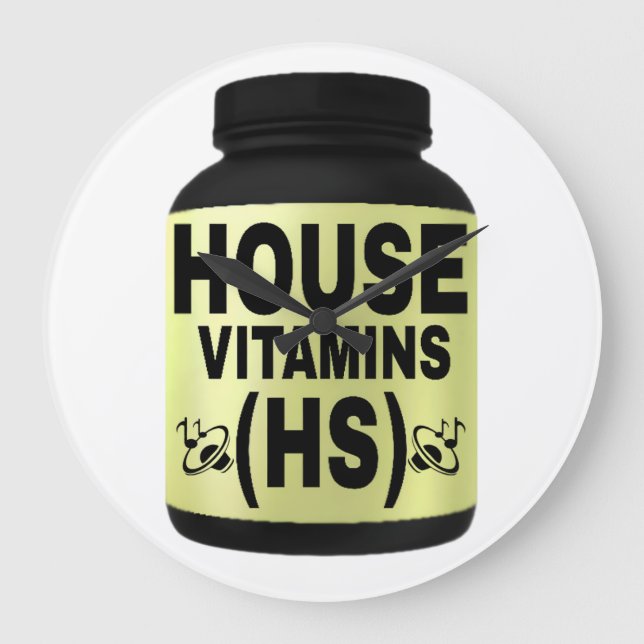 HUSVITAMINER (HS) SVARTA TECKENSNITT, GUL BAKGRUND STOR KLOCKA (Framsida)