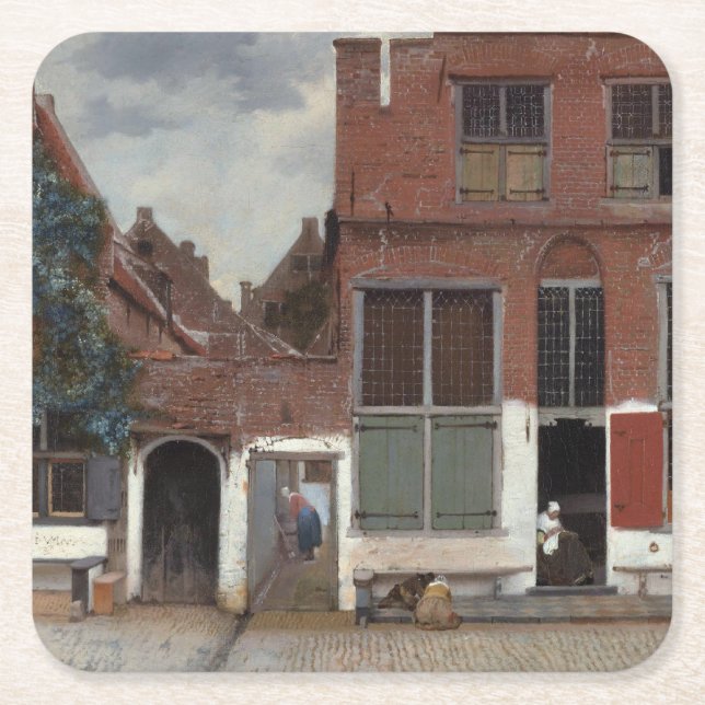 Husvy i Delft av Johannes Vermeer Underlägg Papper Kvadrat (Framsidan)