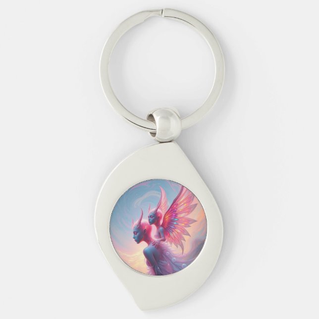 Hüterinnen des Himmels – Elara & Vireya Swirl Silverfärgad Nyckelring (Framsidan)