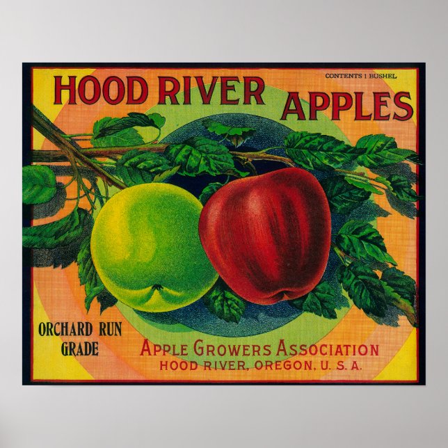Huva River Apple Låda LabelHood River, ELLER Poster (Framsidan)