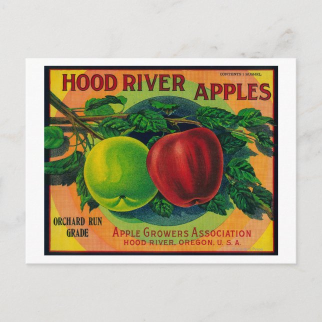Huva River Apple Låda LabelHood River, ELLER Vykort (Framsida)