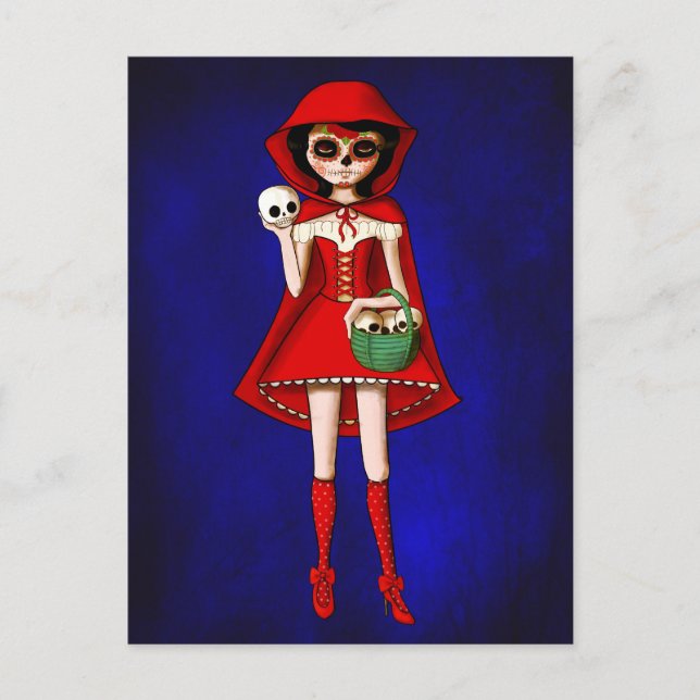 Huvan Day of the dead Red Riding Vykort (Framsida)