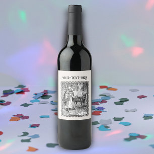 Huvan Fairy Tale Red Riding i Skogen Varg Ram Vinflaska Etikett