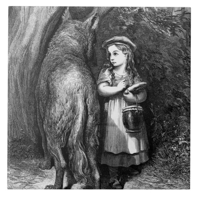 Huvan Little Red Riding möter den stora dåliga Var Kakelplatta (Framsidan)