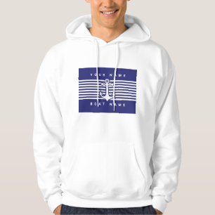 Huvan Nautical Anchor Design Navy Blue White Rand Hoodie
