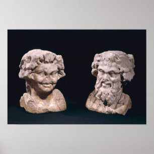 Huvud av bacchusen och satyr från en hermatic poster