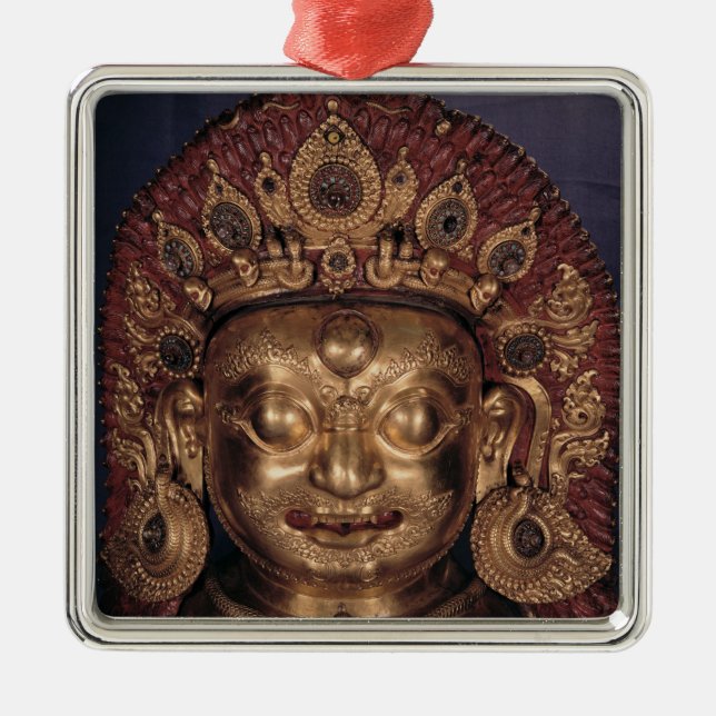 Huvud av Bhairava, sent 17th århundrade Julgransprydnad Metall (Framsidan)