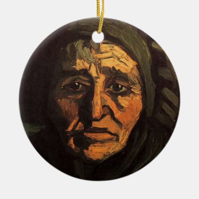 Huvud av bondkvinna med spetskrage av Vincent van  Julgransprydnad Keramik (Framsidan)