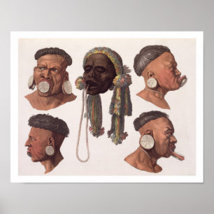 Huvud av Botocudos indier (färggravyr) Poster