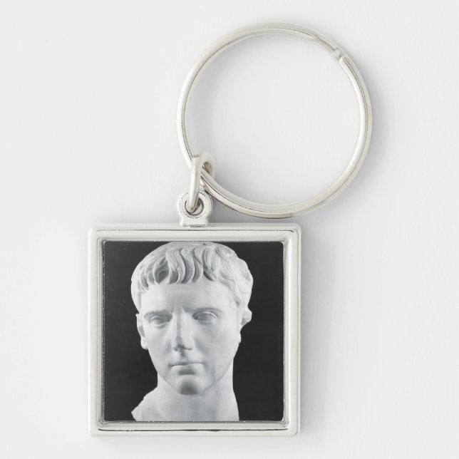Huvud av Caesar Augustus Fyrkantig Silverfärgad Nyckelring (Framsidan)