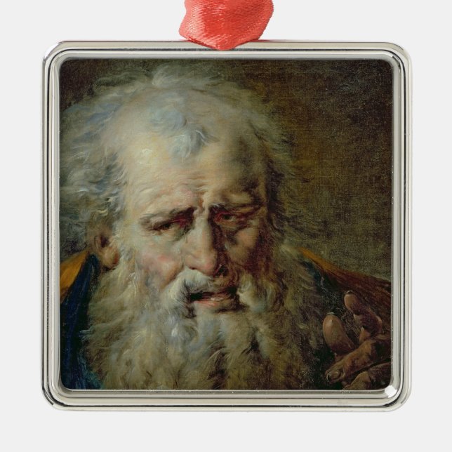 Huvud av en gamal man julgransprydnad metall (Framsidan)