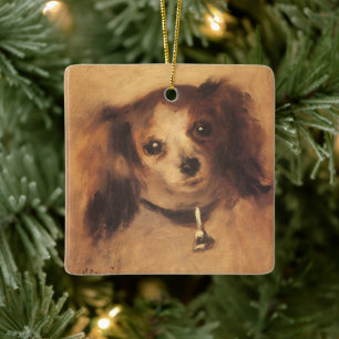 Huvud av en hund av Pierre Renoir, Vintage Fine Ar Julgransprydnad Keramik