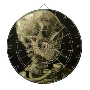 Huvud av ett skelett med en brinna cigarett piltavla