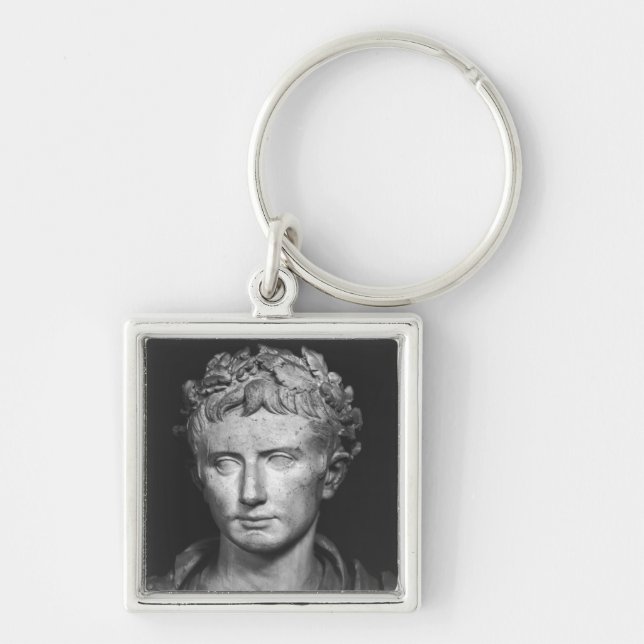 Huvud av kejsaren Augustus Fyrkantig Silverfärgad Nyckelring (Framsidan)