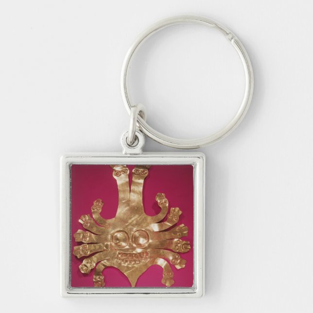 Huvud av medusaen, från Peru Fyrkantig Silverfärgad Nyckelring (Framsidan)