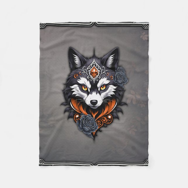 Huvud av varg, avslutat i djup, fleecefilt (Framsidan)