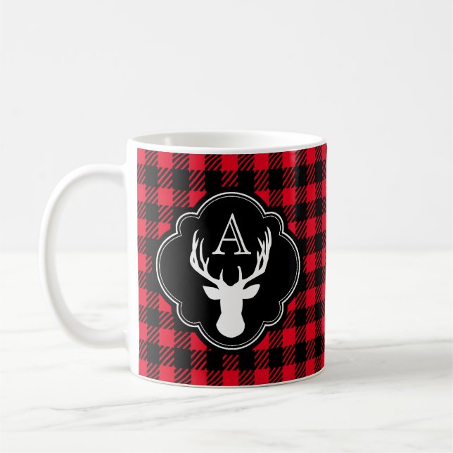 Huvud för hjort för buffelplädMonogram Kaffemugg (Vänster)