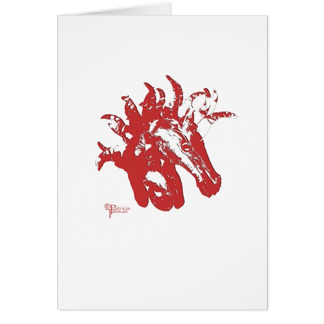 Huvud för karuselljärnhäst i rött hälsningskort (Framsidan)