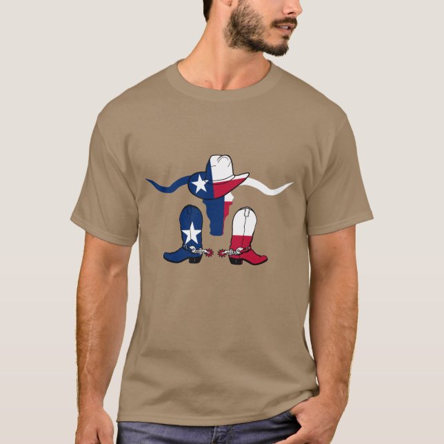 Huvud för Texas flaggaråd med Cowboyhatten och T-shirt (Framsida)
