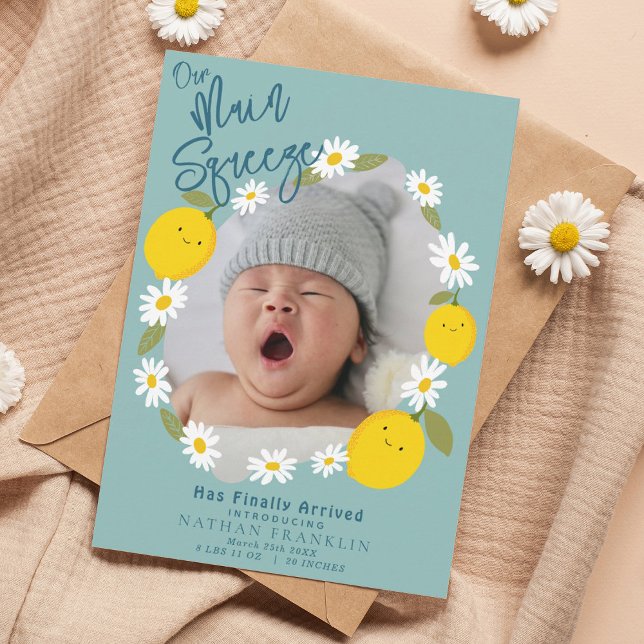 Huvud Lemon Baby Photo Birth-meddelande Inbjudningar (Skapare uppladdad)