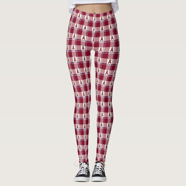 Huvud- och halscancer medvetenhetsmönster Burgunde Leggings (Framsida)