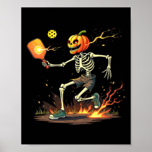 Huvud Skeleton Pickleball Halloween Spooky Sports Poster