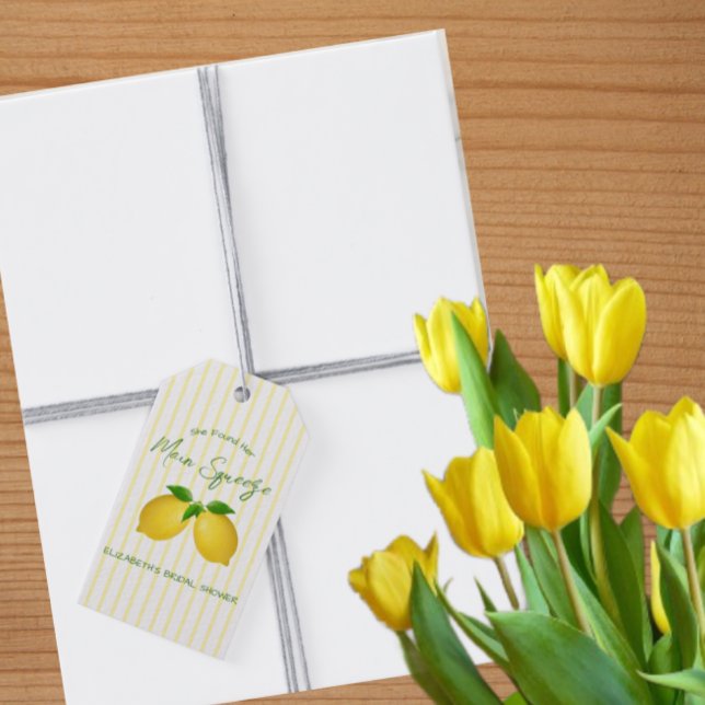 Huvud squeeze citron bröllopsfest presentetikett (Skapare uppladdad)