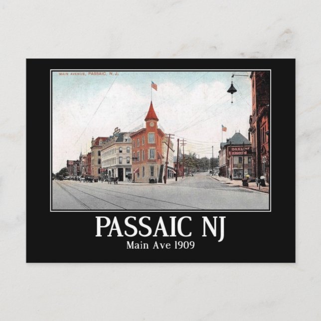 HuvudAve. Passaic NJ, 1909 Vintage Vykort (Framsida)