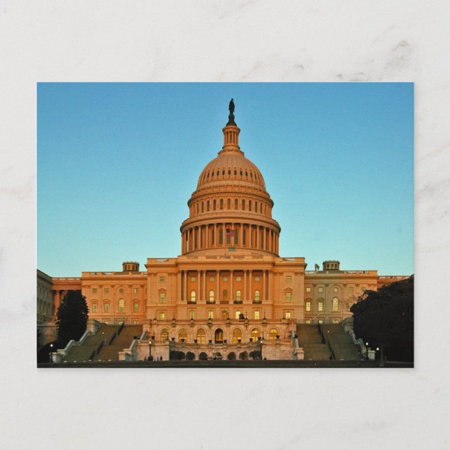 Huvudbyggnad vid solnedgång vykort (Framsida)